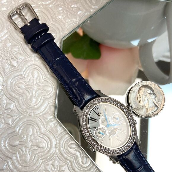 DMQ Diamonique CZ Bezel Moon Phase Multifunction Ladies Watch main image 5